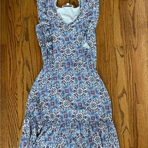 LOFT Blue and Pink Patterned Midi Dress